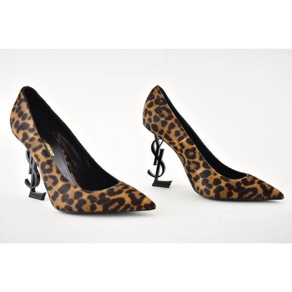 Yves Saint Laurent YSL Logo Opyum Opium 110 Black Brown Leopard Heel Pump 38 - Picture 4 of 12